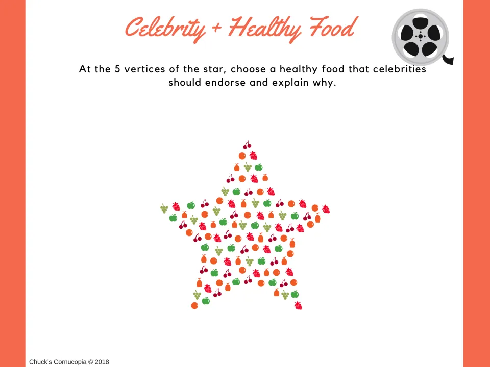 Celebrity and healthy food activity asks students to choose five foods celebrities should endorse and explain why