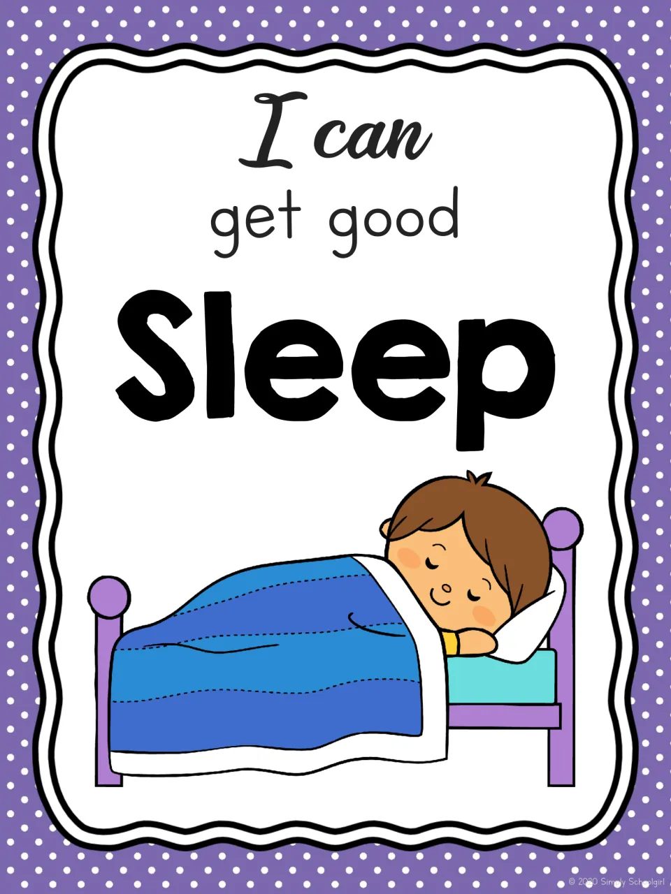 Sleep title card reading I can get good Sleep, with a child asleep under a blue blanket, opening the sleep section
