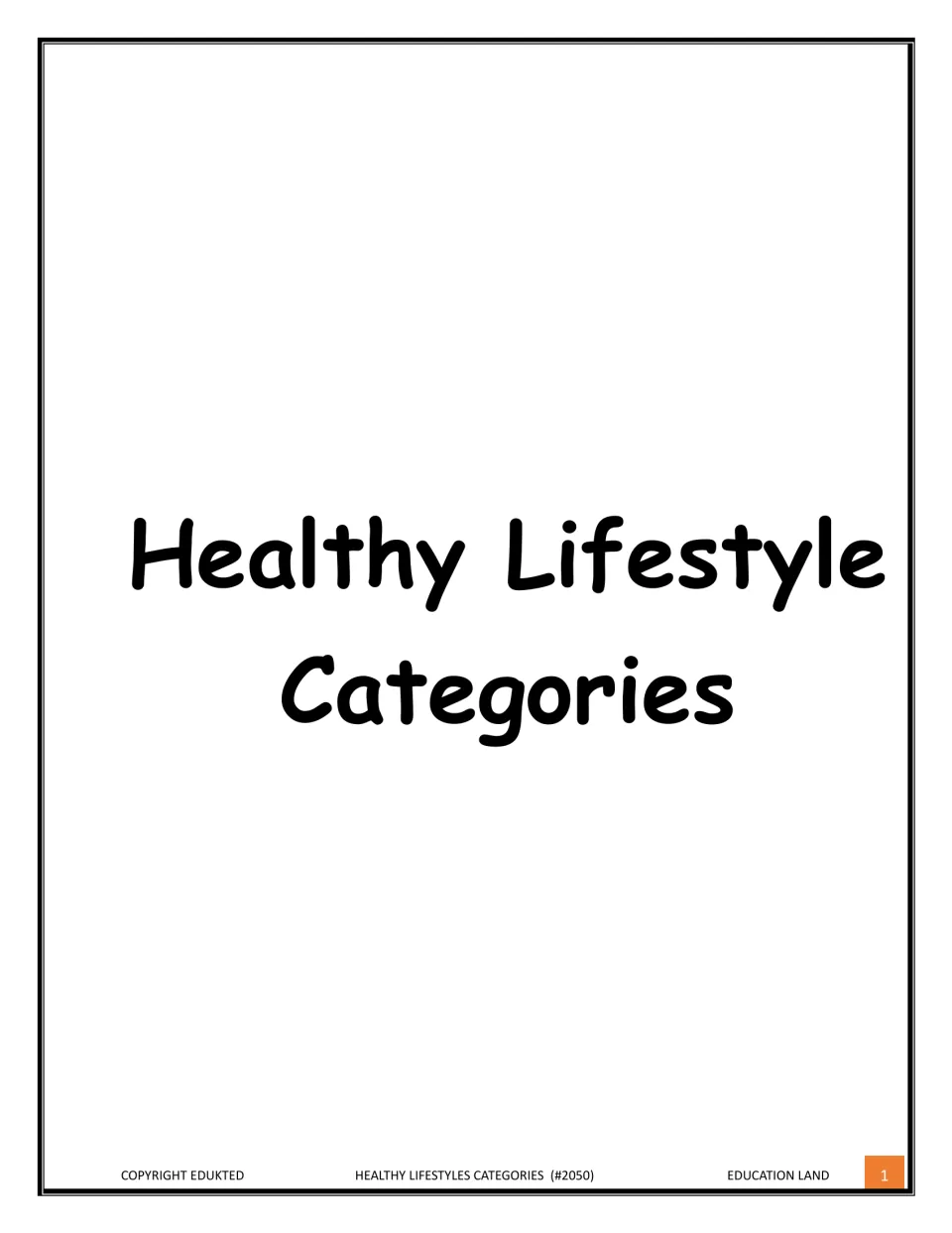 Cover showing the title Healthy Lifestyle Categories in print, with Copyright Edukted and Education Land in the footer