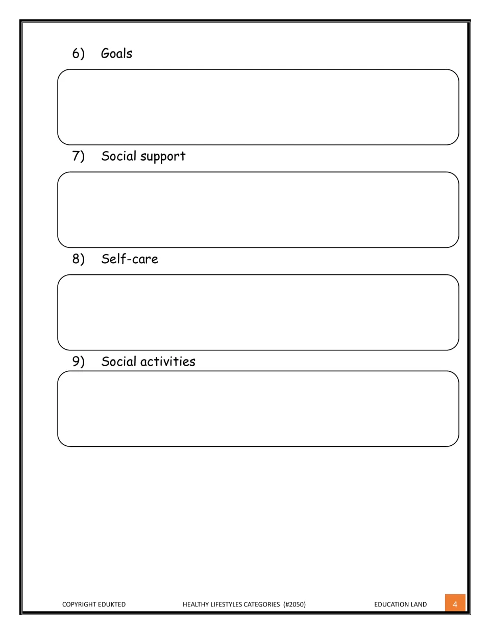 Self-reflection continued: learners write about their current goals, social support, self-care and social activities