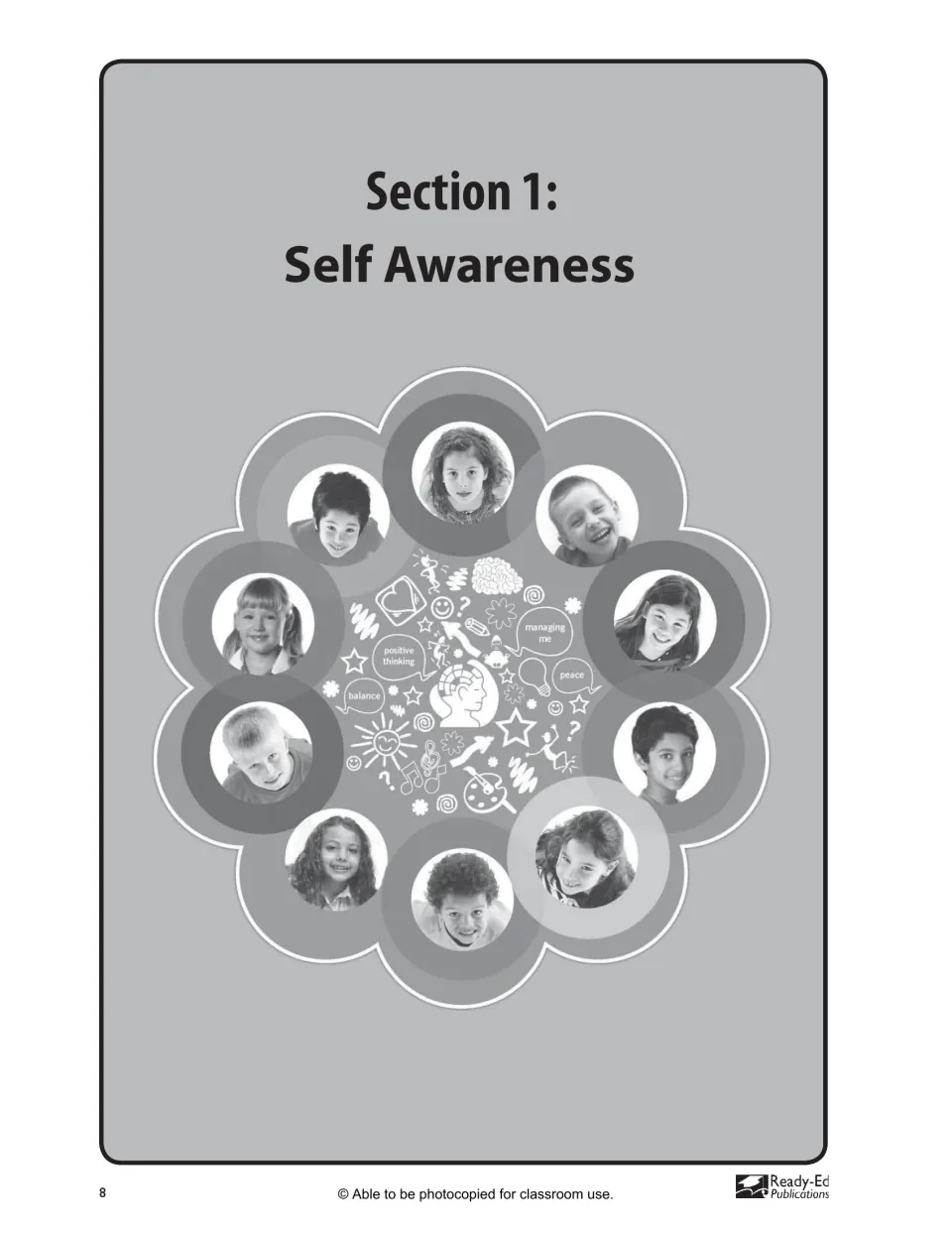 Section 1: Self Awareness divider introduces the workbook’s first section before its teacher notes and activities