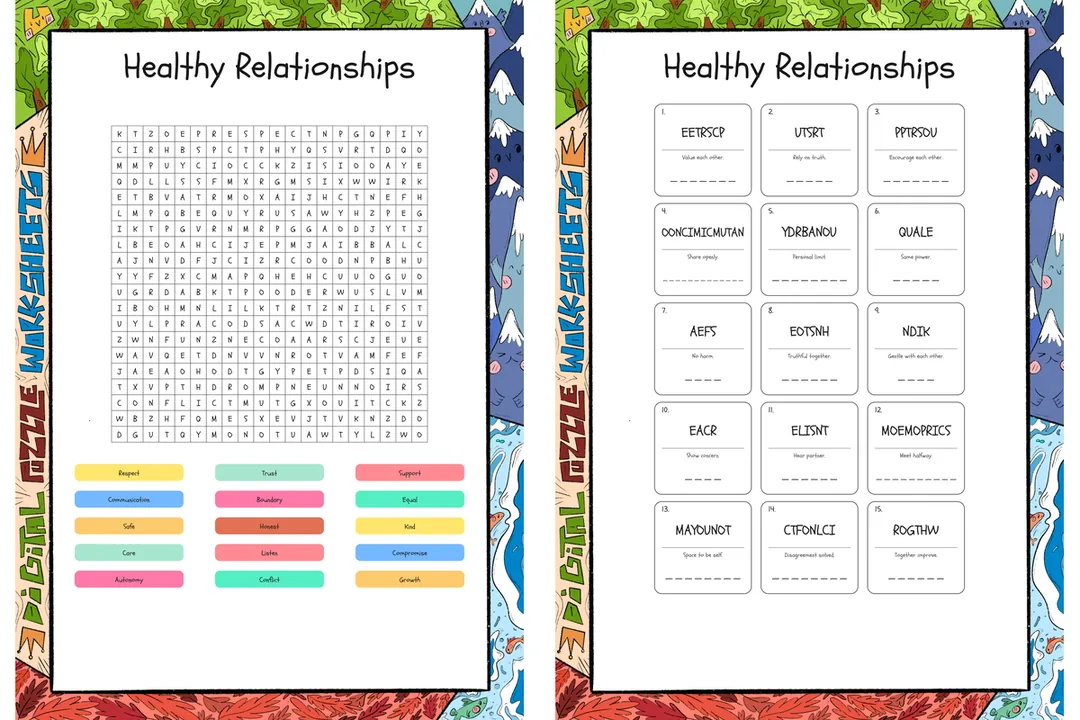 Healthy Relationships word search, scramble and crossword puzzle – cover