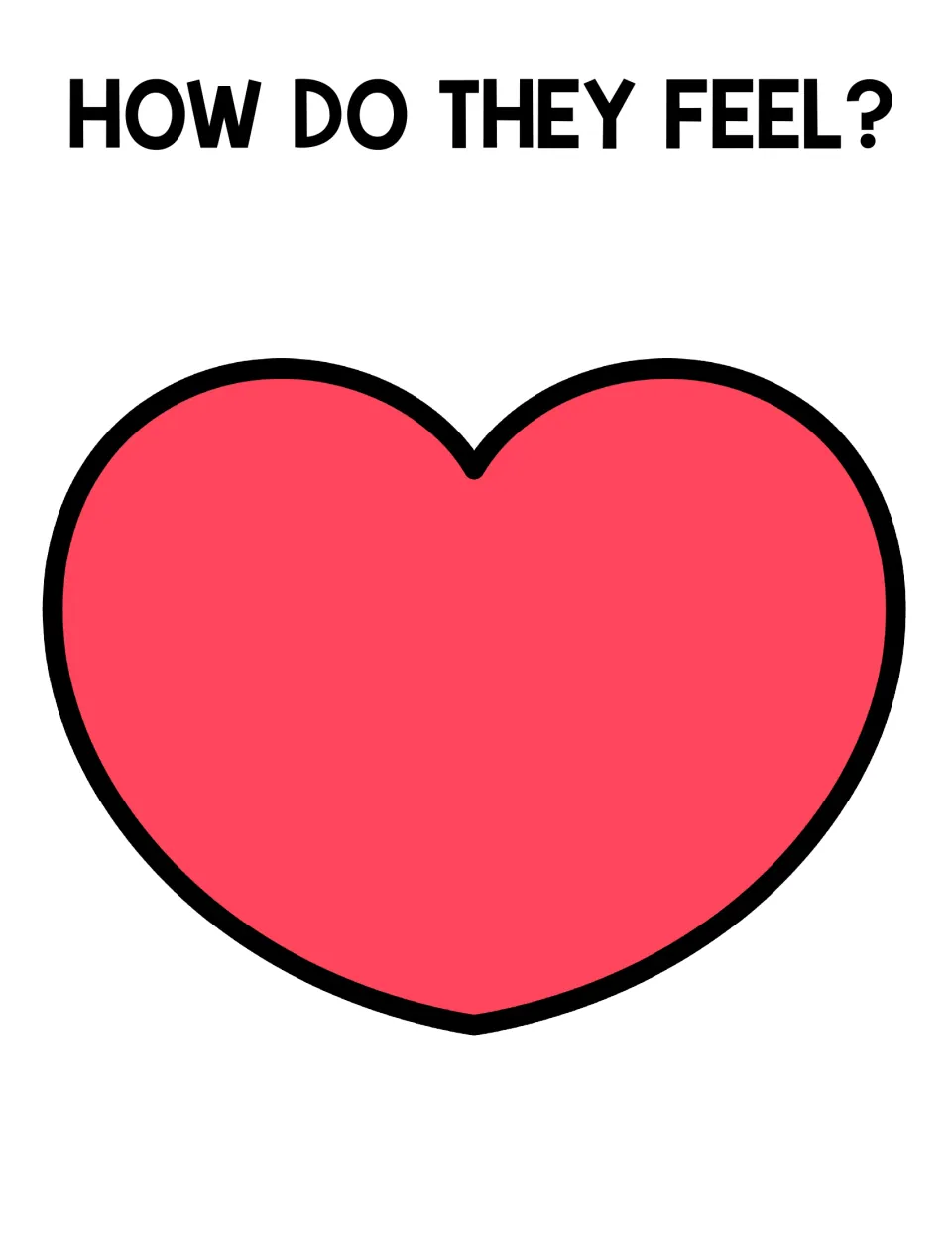 Feelings mat in red: the question How do they feel? above a big blank heart where children make an emotion face