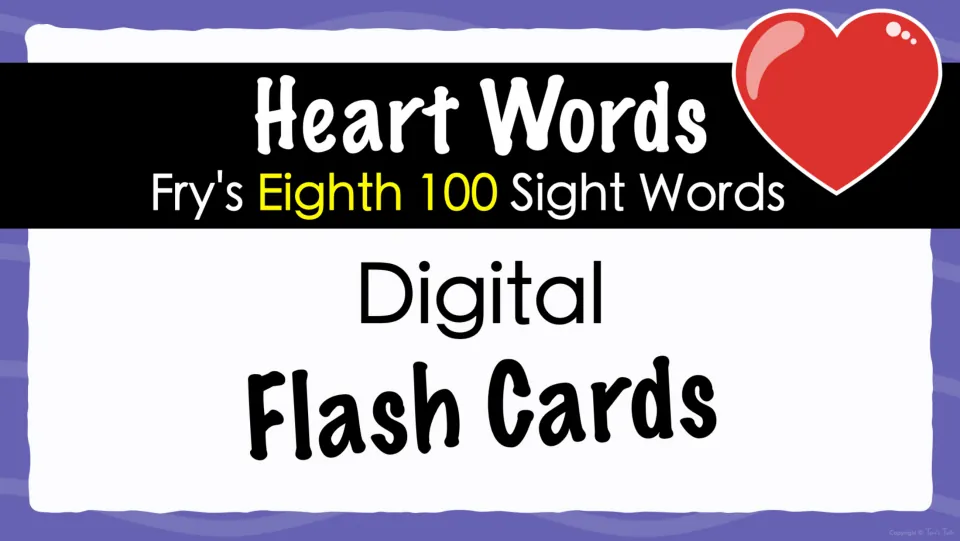 Digital flash card cover identifying the heart word resource as practice for Fry’s eighth 100 sight words