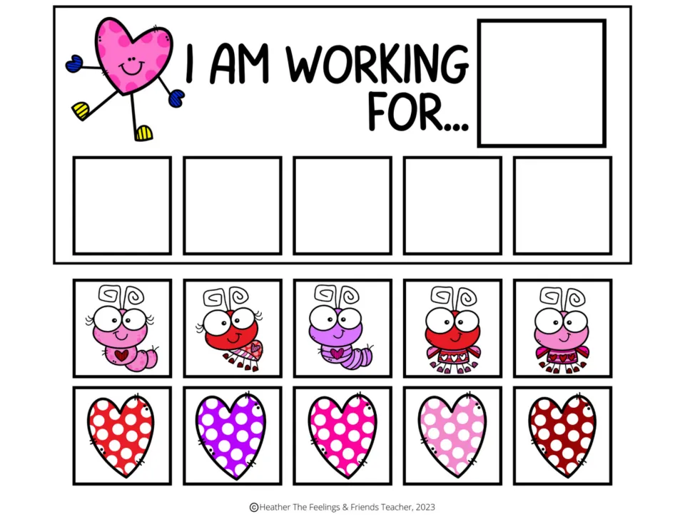 Token board 1: 'I am working for...' with space for a chosen reward, five earned tokens, and ten tracking tokens