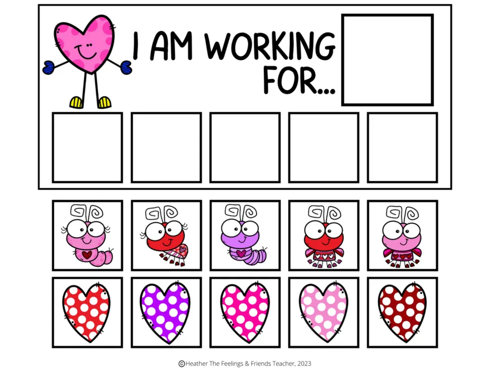 Token board 4: 'I am working for...' with space for a chosen reward, five earned tokens, and ten tracking tokens