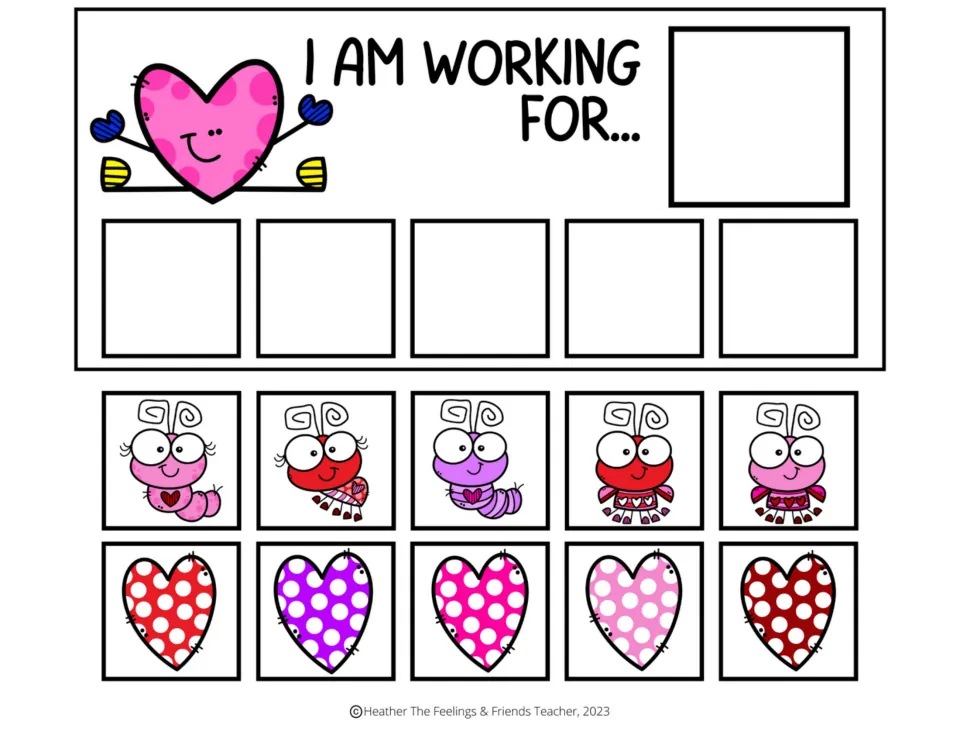 Token board 5: 'I am working for...' with space for a chosen reward, five earned tokens, and ten tracking tokens