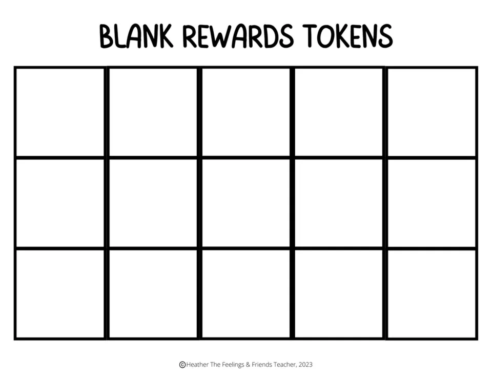 Blank reward token sheet with 15 cards for adding personalized reward choices to the behavior token boards