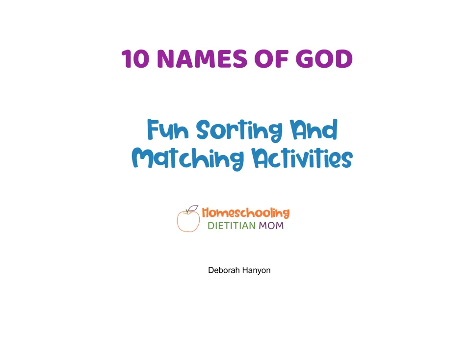 Cover for 10 Names of God: Fun Sorting and Matching Activities, by Deborah Hanyon of Homeschooling Dietitian Mom