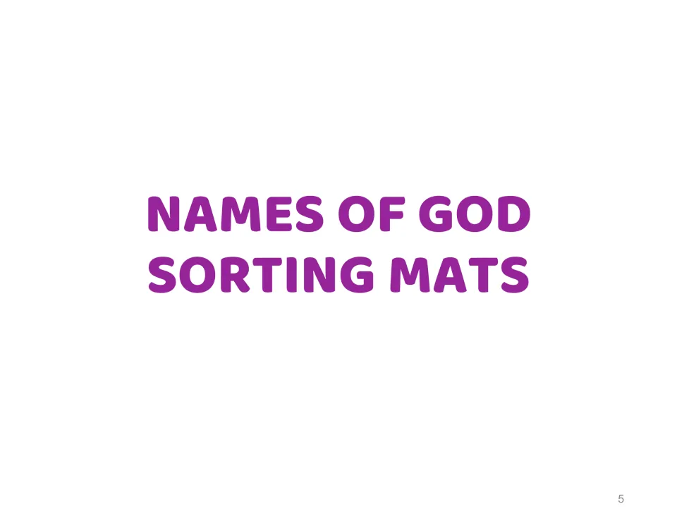 Names of God Sorting Mats section divider introduces the cut-and-paste portion of the Bible study resource