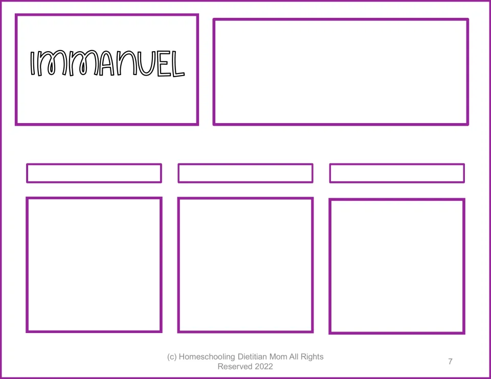 Immanuel (God is with us) sorting mat for matching the meaning, three verse references, and Bible passages