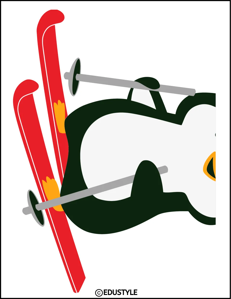 Enlarged skiing penguin section with red skis pointing right, part of the winter bulletin board decor