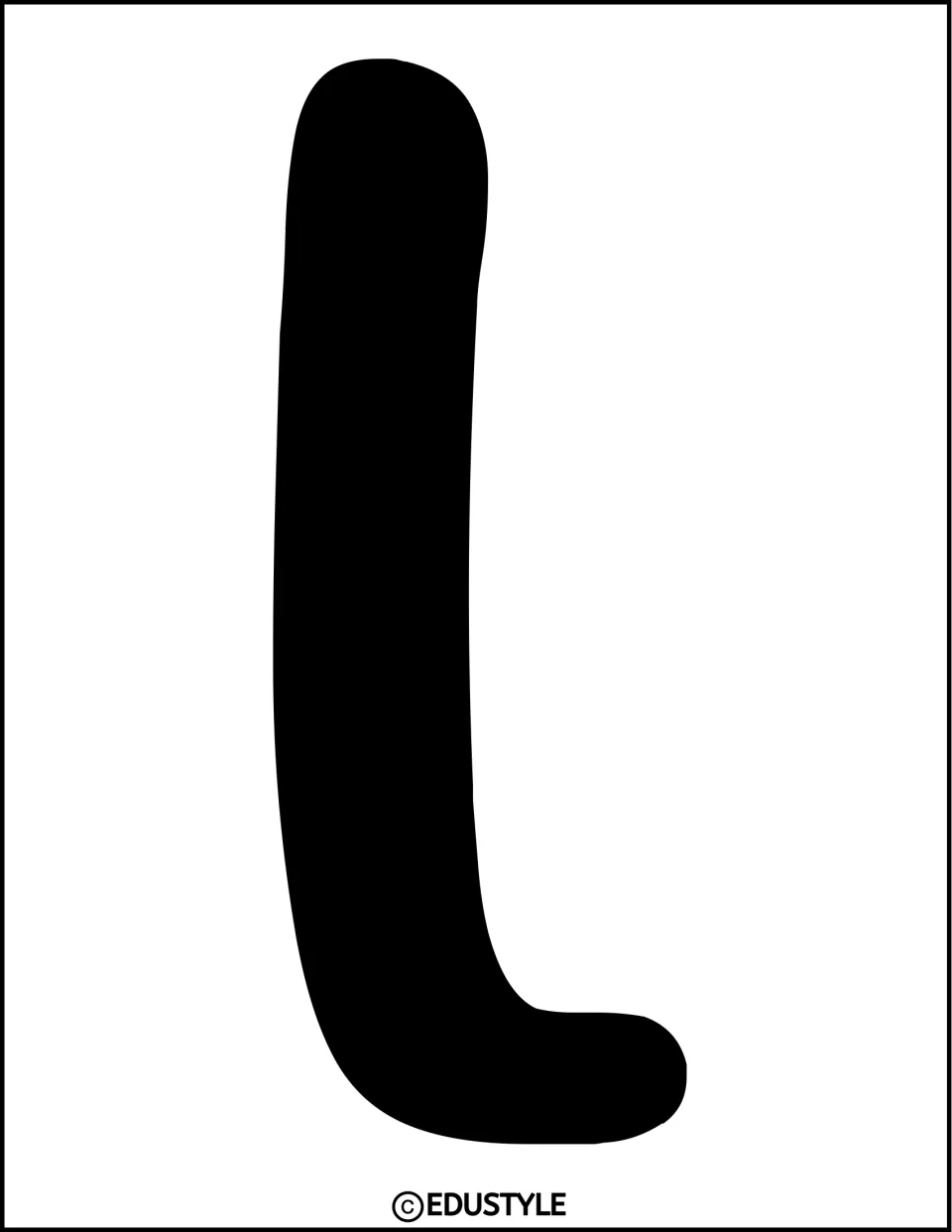 Letter L for the HELLO heading: a tall solid black rounded L filling the page, the third letter of the fall greeting