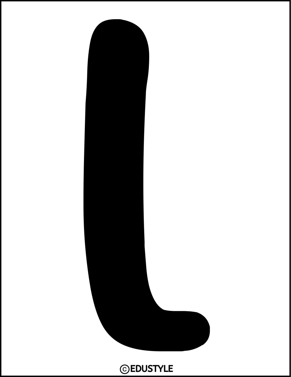 Second letter L of HELLO: a matching solid black rounded L filling the page, the fourth letter of the door greeting