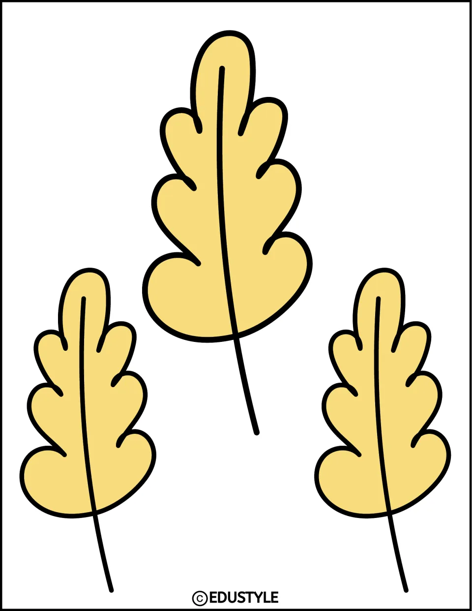 Yellow fall leaves: three lobed leaves with stems, one larger at top and two smaller below, to cut out as accents