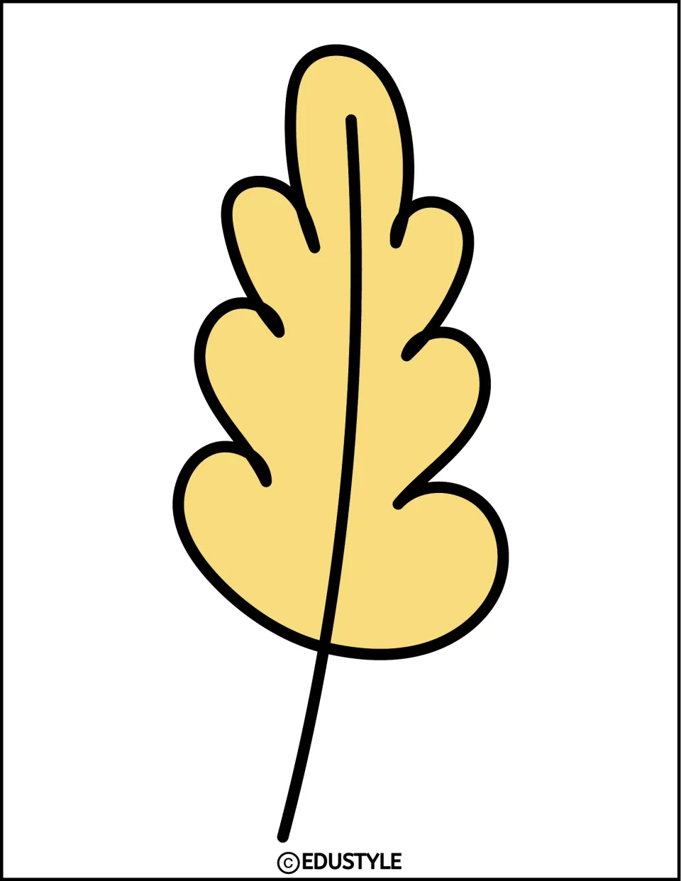 Mirrored yellow fall leaf: a single large lobed leaf with its stem curving to the left, to cut out for autumn decor