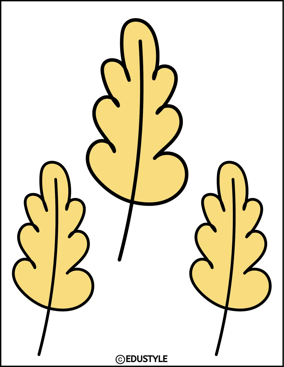 Three yellow autumn leaves with left-curving stems, one large leaf above two smaller ones, to cut and arrange