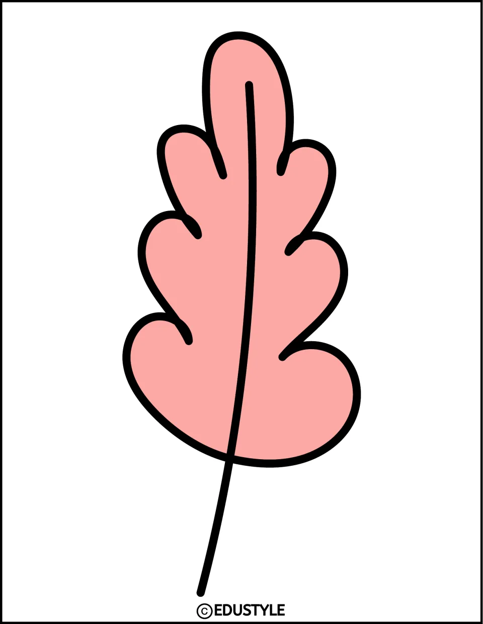 Pink fall leaf decoration: one large lobed leaf in soft pink with a long stem and black outline, to cut out and display