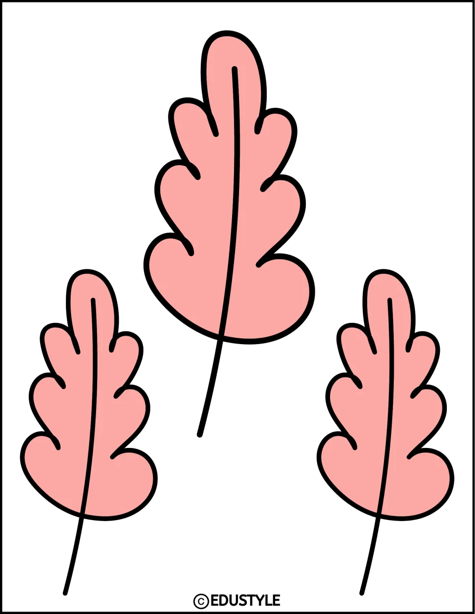 Pink autumn leaves: three lobed leaves with stems, one large at the top and two smaller below, to cut out and arrange