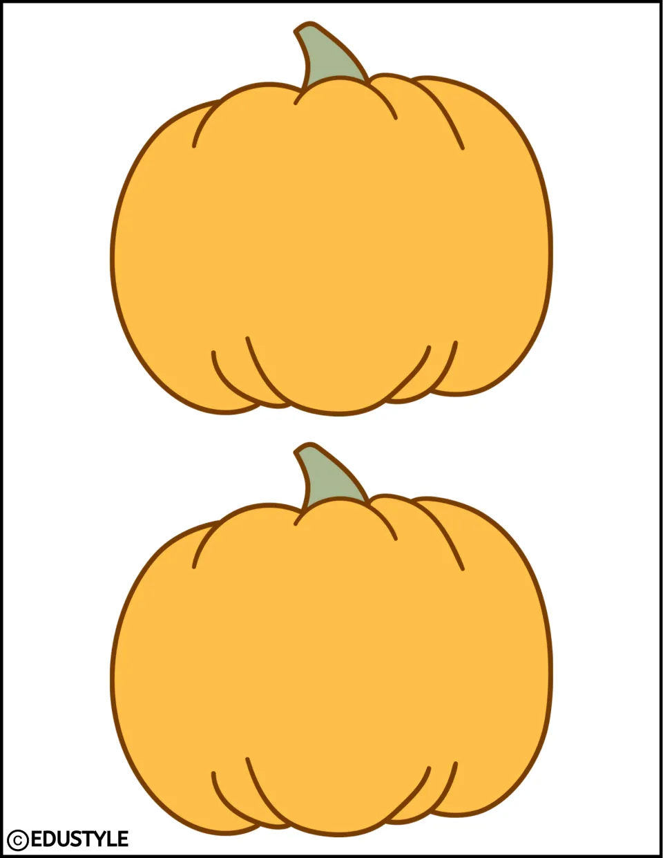 Two orange pumpkins with green stems, cut-out decorations for the kit's fall bulletin board or door display
