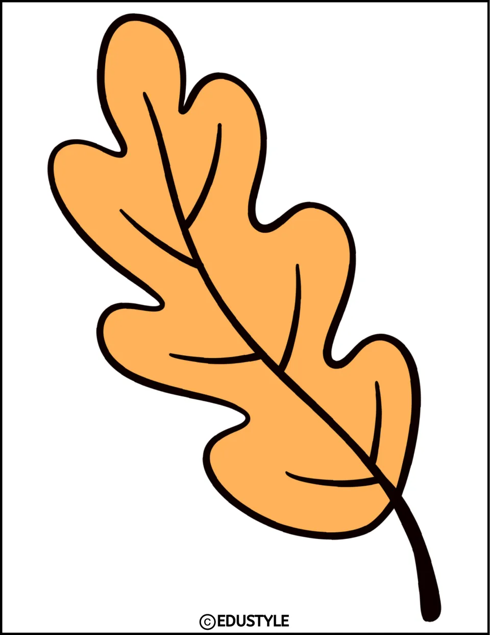 Single orange oak-shaped leaf with dark veins, a cut-out decoration for the kit's fall bulletin board display