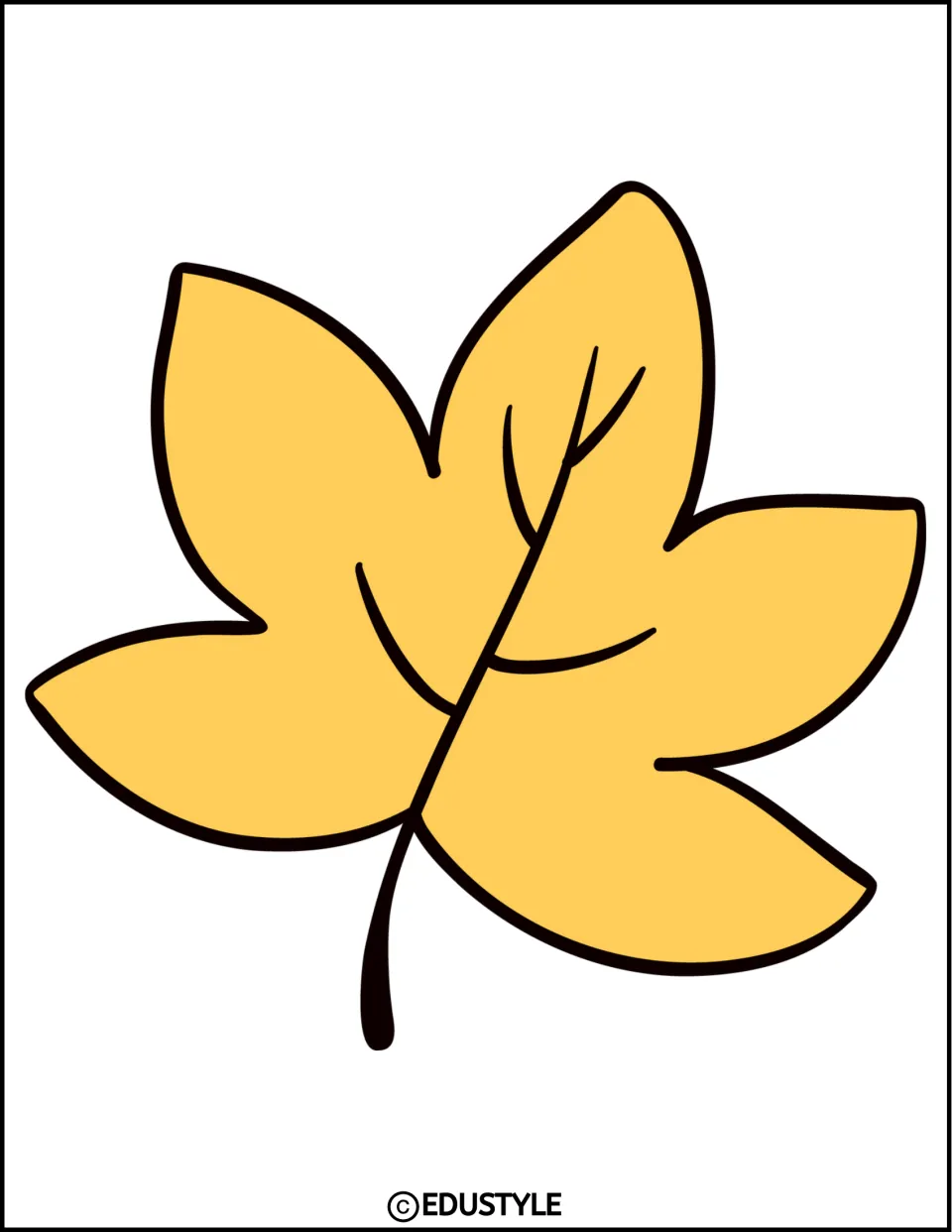 Single yellow leaf with pointed lobes and dark veins, a cut-out decoration for the kit's fall bulletin board