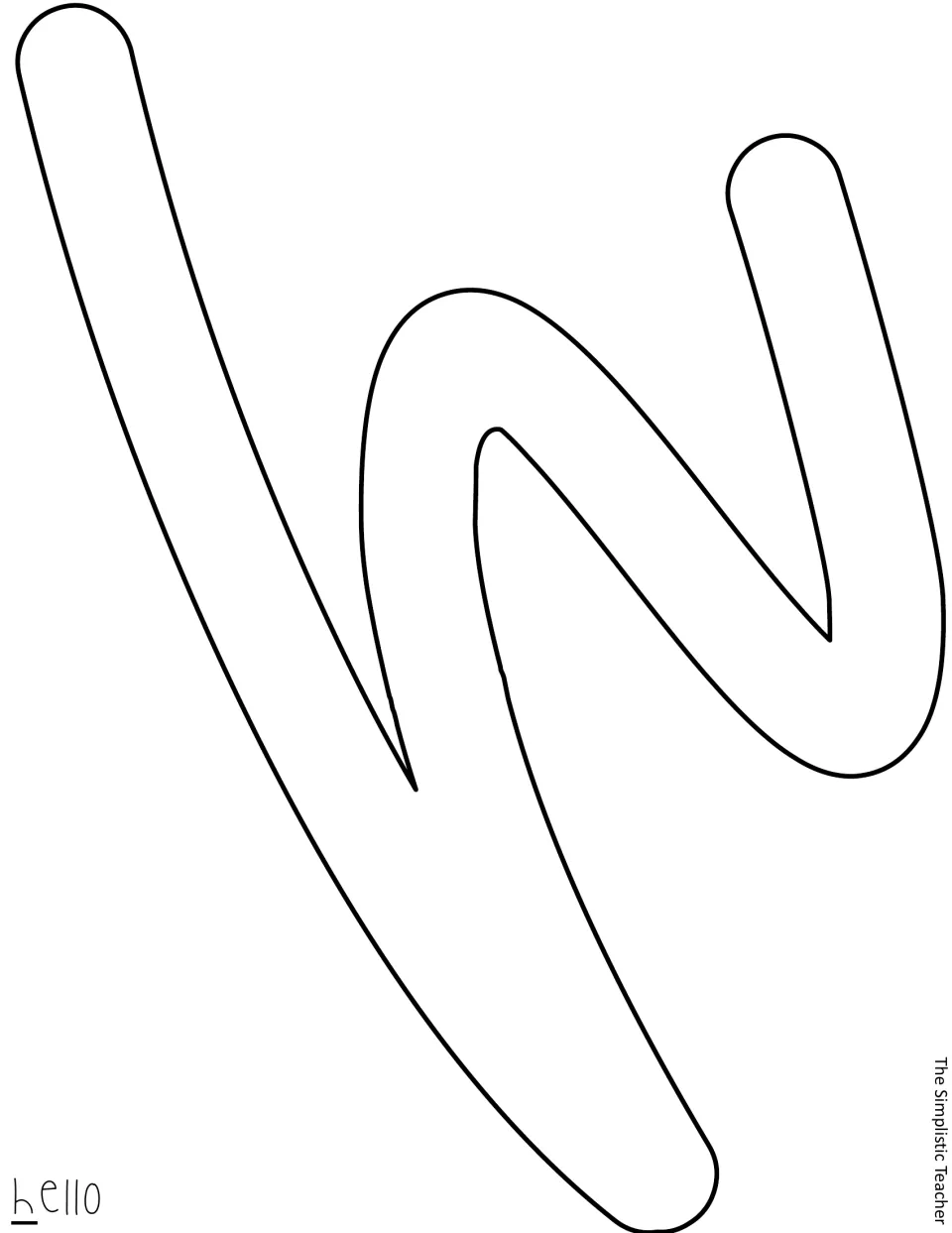 Letter template: large outlined script h from the word hello, ready to trace or cut out of colored paper