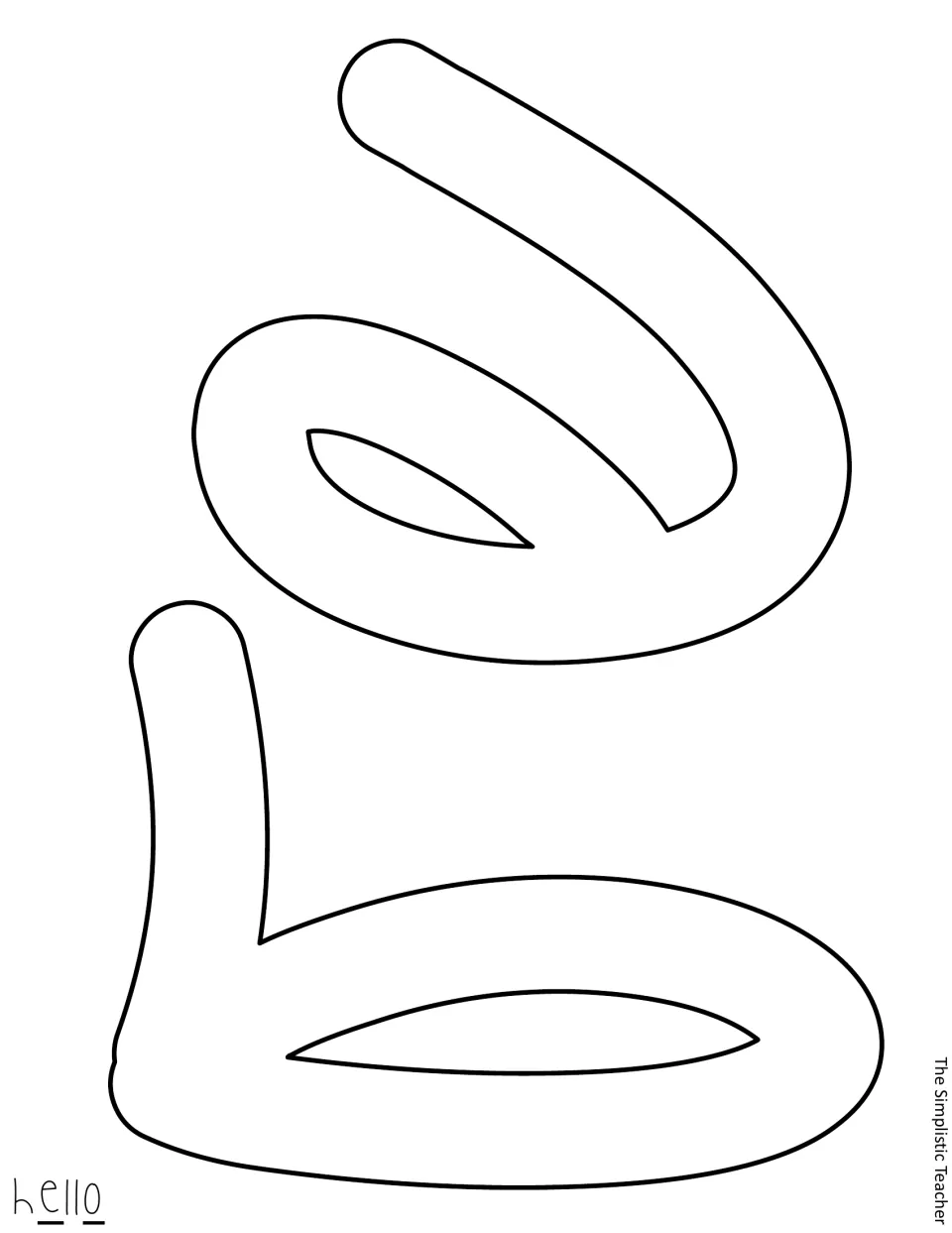 Letter templates: outlined script e and o for the word hello, printed together on one page for cutting out