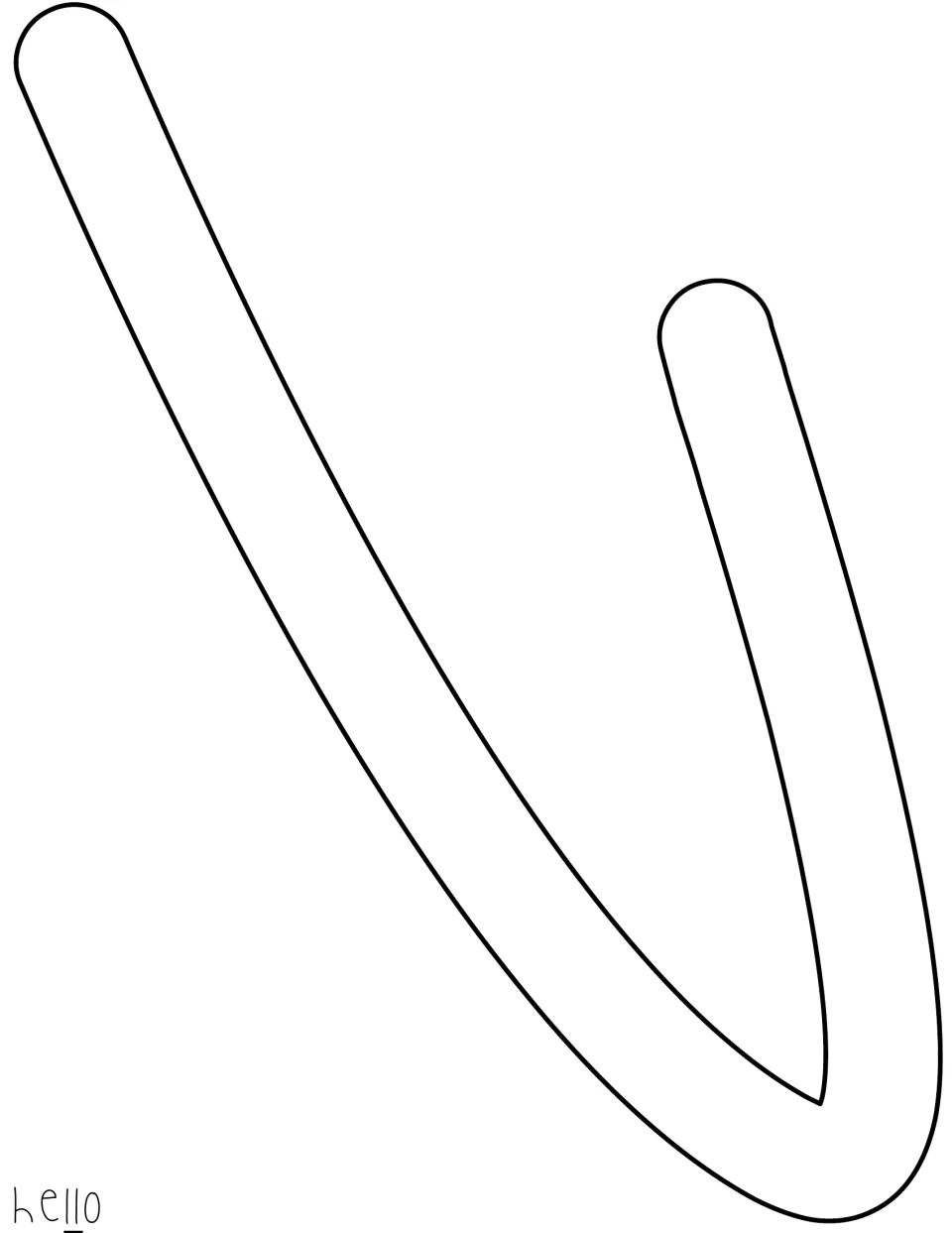 Letter template: outlined script l for the word hello, the first of two identical l pages for the double l