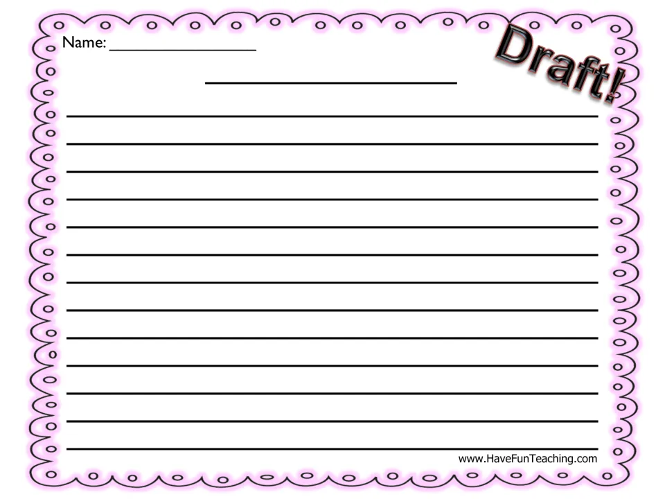 Second Draft! story page, a continuation sheet where students keep writing their own story draft past the first page