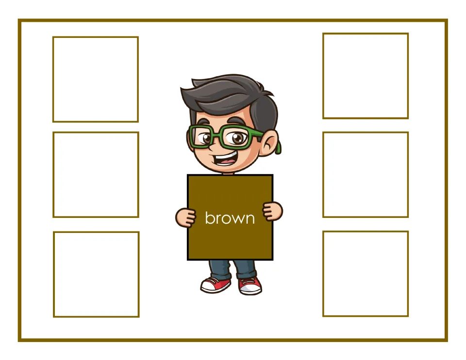 Brown sorting mat labeled 'brown' for matching color cards, with places for six cards in the sorting activity.