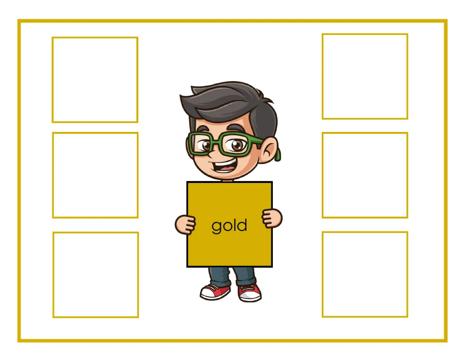 Gold sorting mat labeled 'gold' for matching color cards, with places for six cards in the sorting activity.