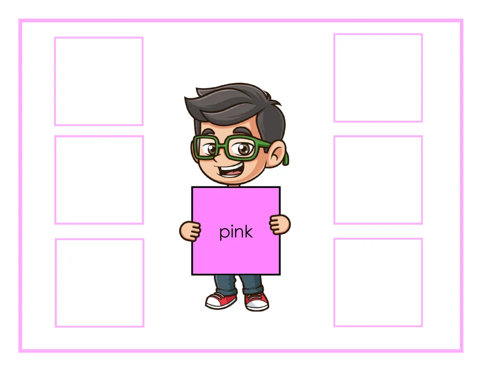 Pink sorting mat labeled 'pink' for matching color cards, with places for six cards in the sorting activity.