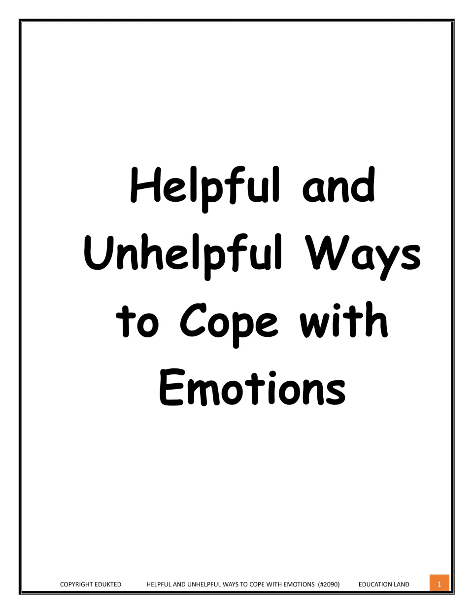 Cover titled Helpful and Unhelpful Ways to Cope with Emotions (#2090), an emotions coping worksheet by Education Land