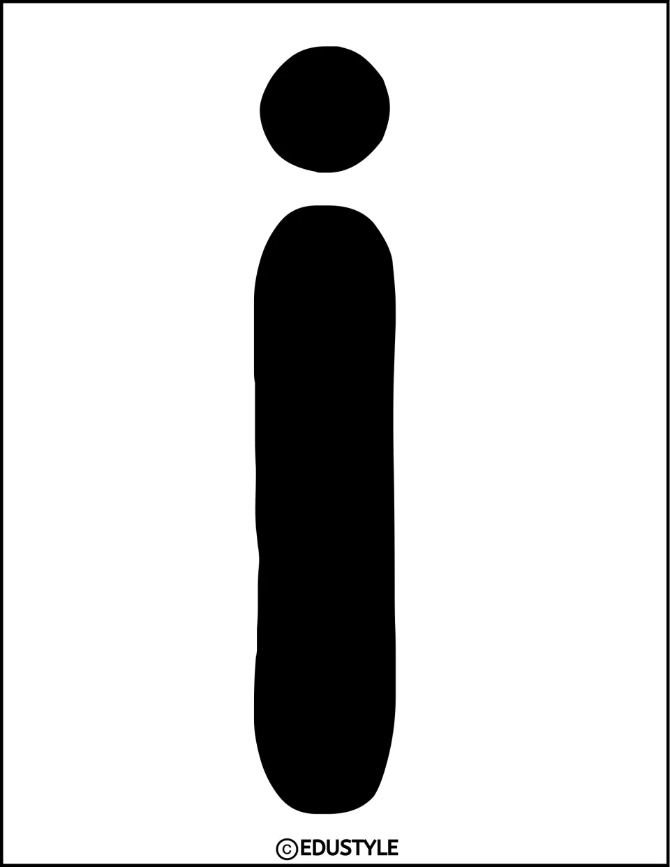 Bulletin board lettering: a full-page solid black lowercase i with its dot, ready to print and cut out for a display title