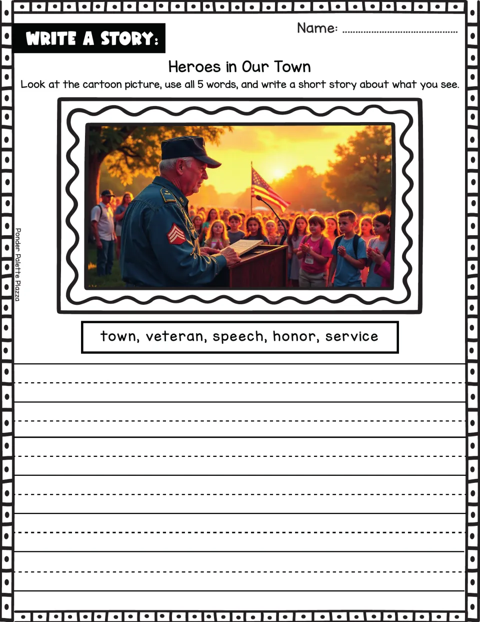 Story prompt: a veteran speaks to a crowd; use town, veteran, speech, honor, and service to write a story.