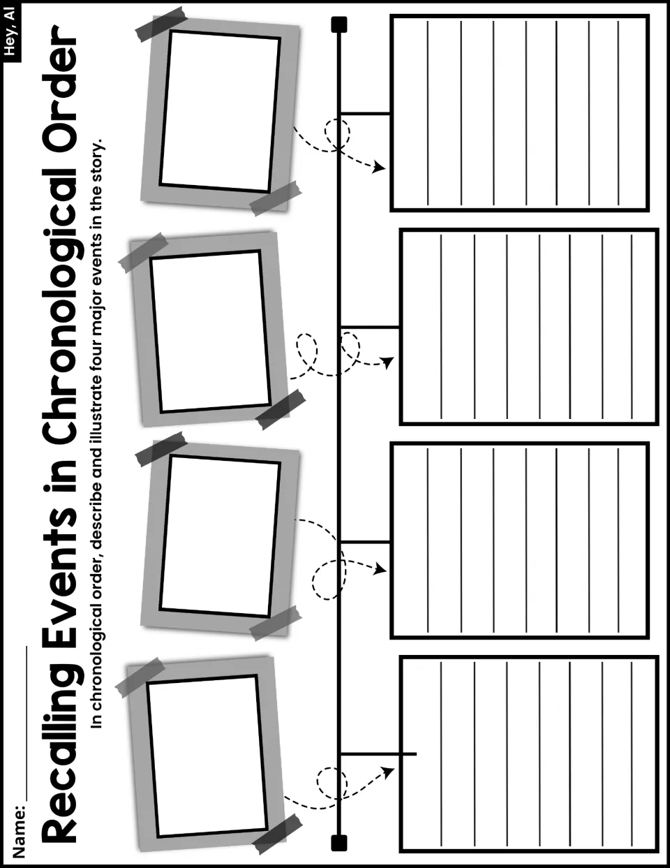 Recalling Events in Chronological Order activity: describe and illustrate four major events from the story
