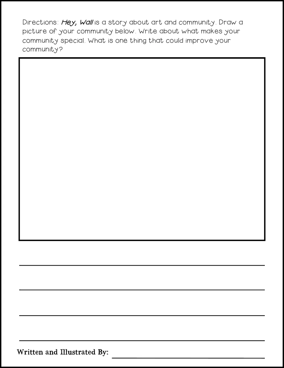 Drawing and writing prompt asking what makes students' communities special and what could improve them