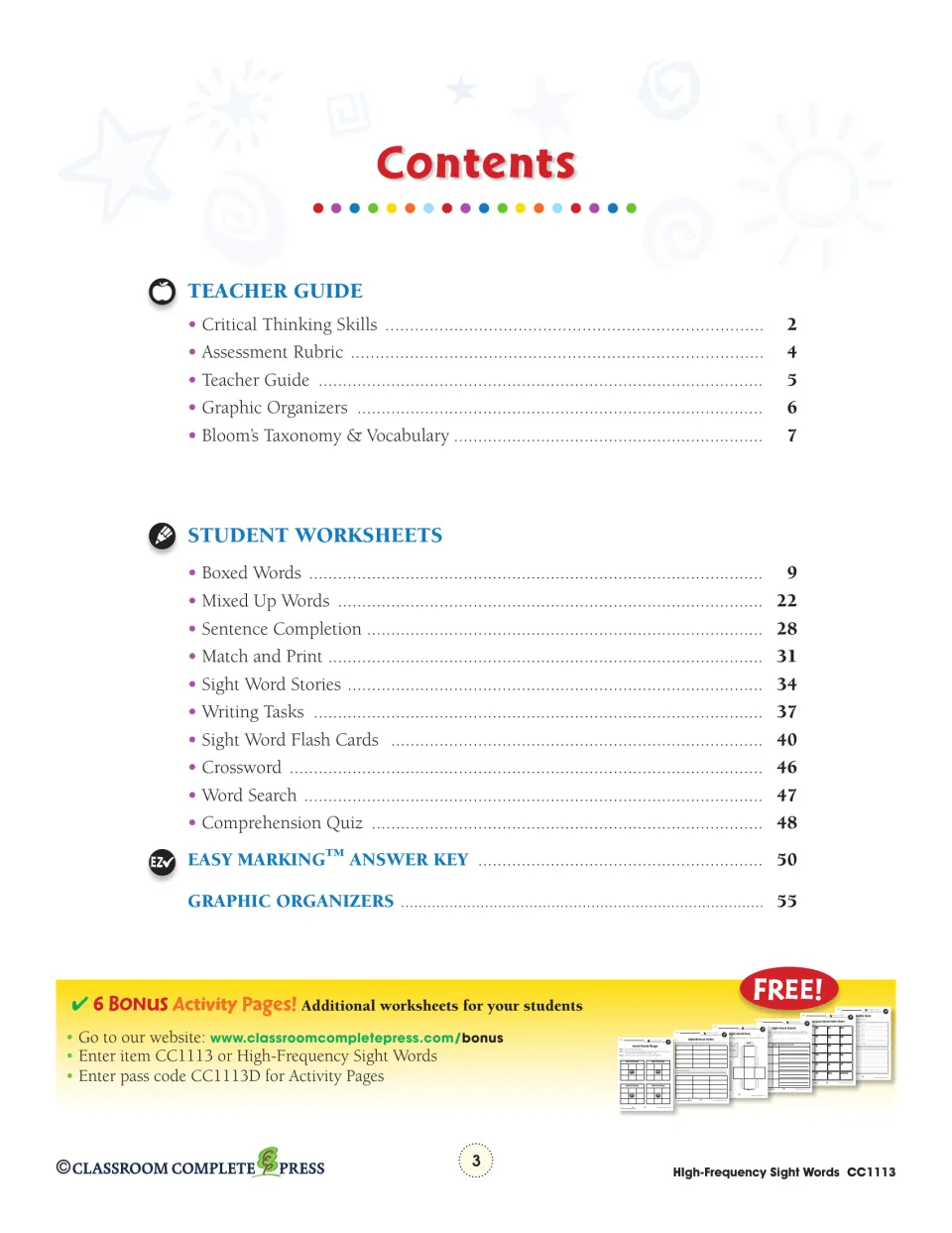 Contents: teacher guide pages, worksheets from Boxed Words to Comprehension Quiz, answer key and graphic organizers