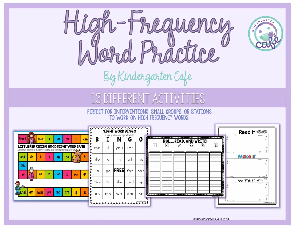 High-Frequency Word Practice Activities cover showing bingo, a word game, and reading and writing activities