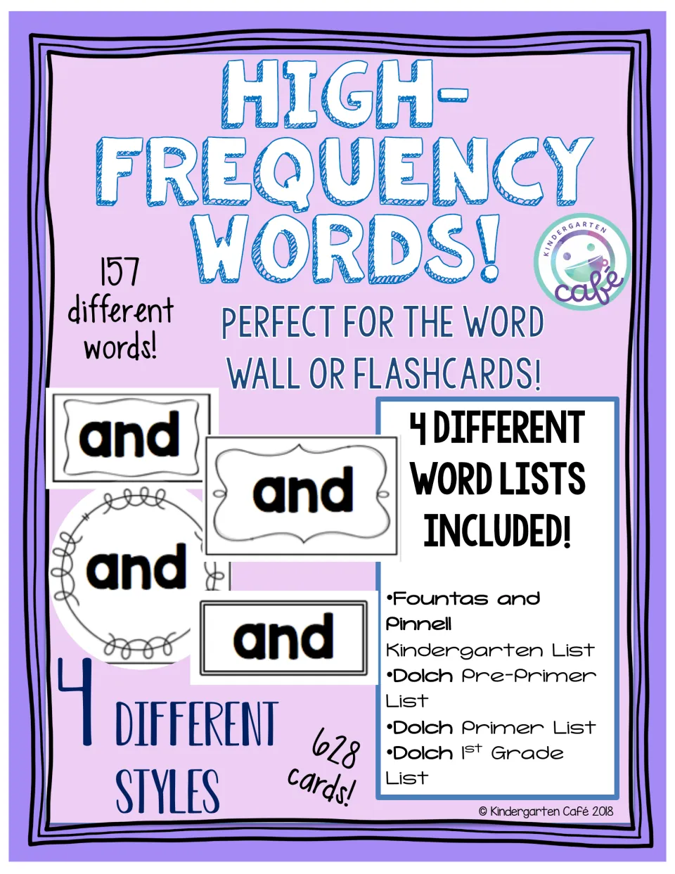 High-Frequency Words cover: 628 word cards in 4 styles with 157 words from Fountas and Pinnell and three Dolch lists