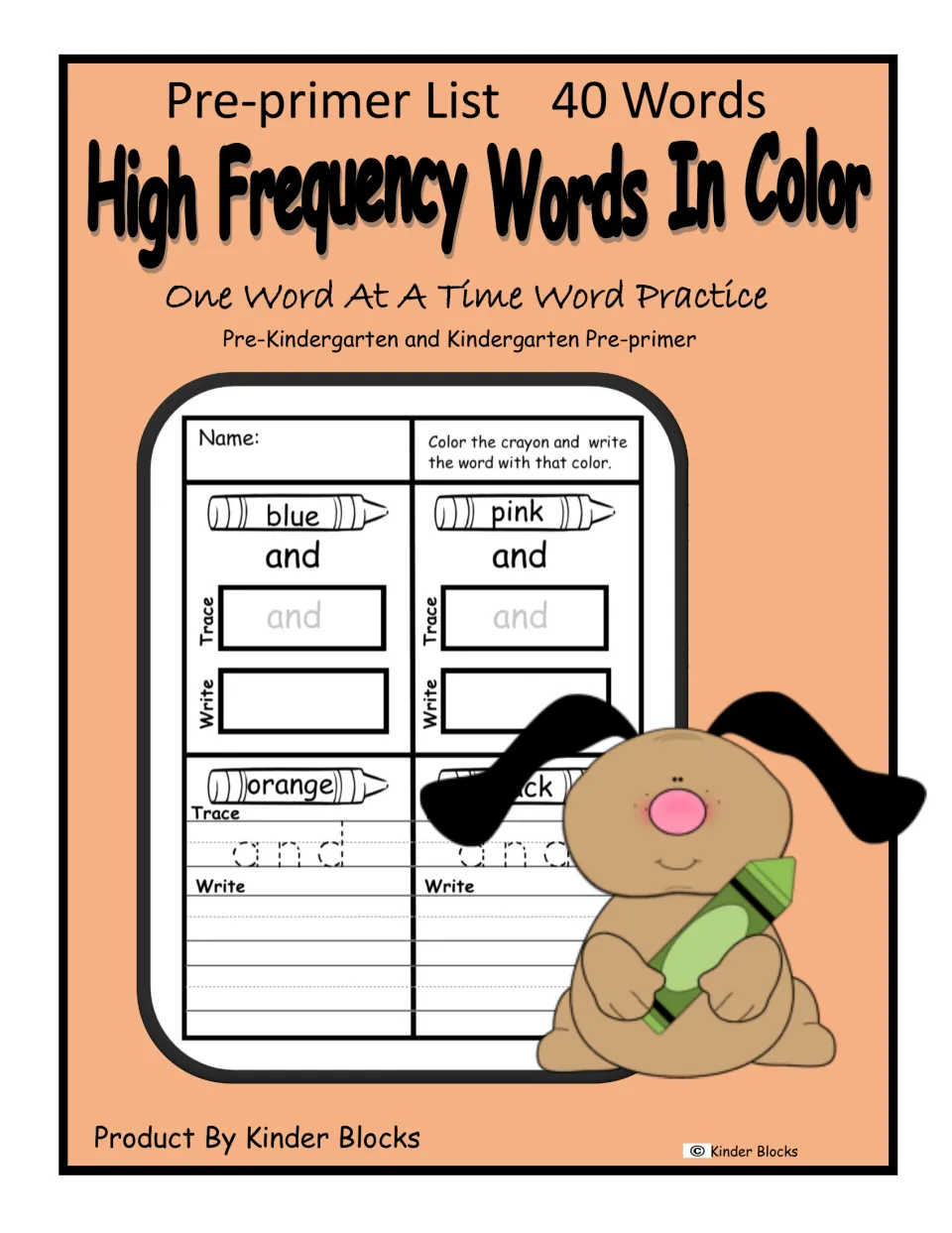 Cover of High Frequency Words In Color, a 40-word pre-primer tracing and writing resource for Pre-K and kindergarten