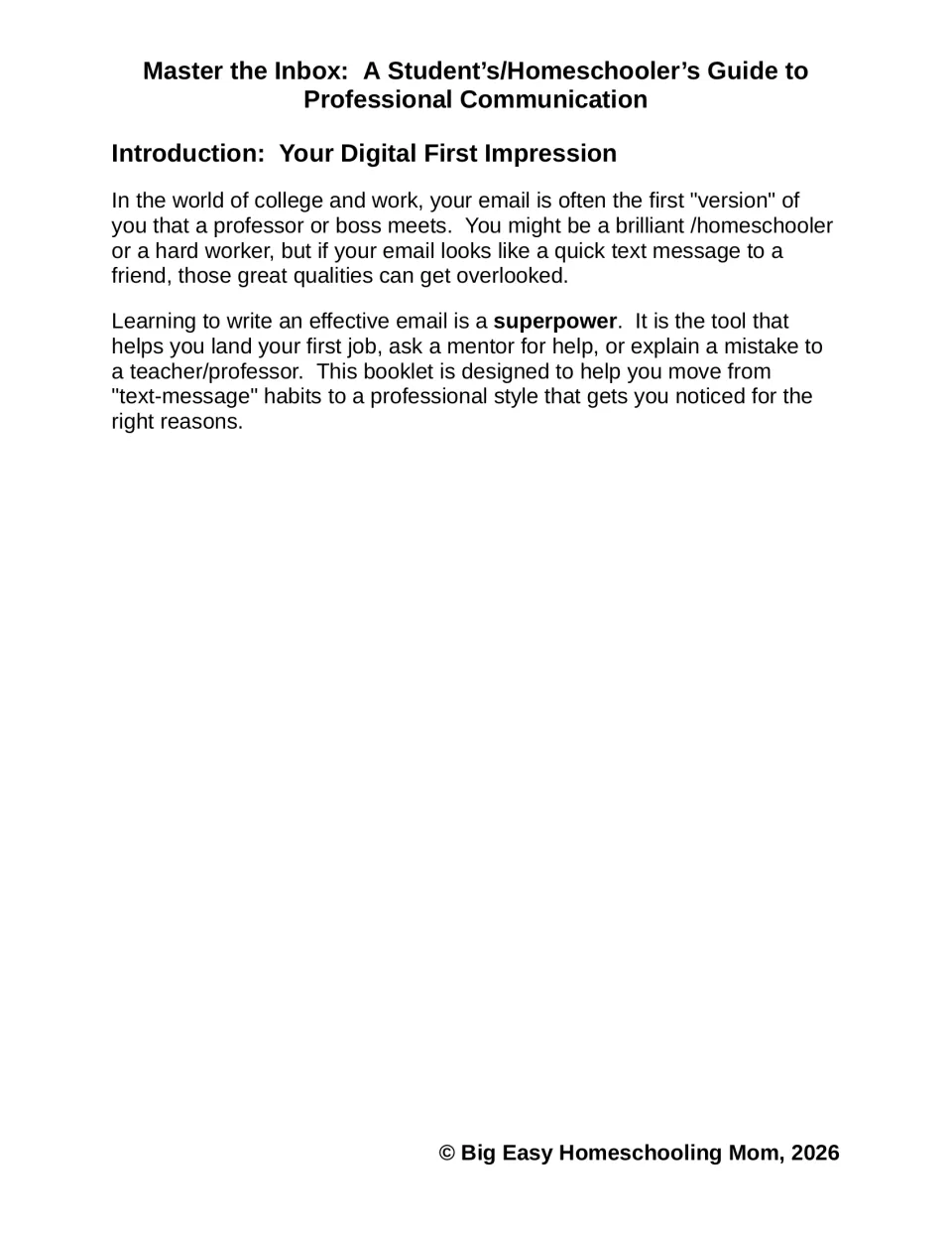 Introduction, Your Digital First Impression: students read why emails to a professor or boss should not look like texts