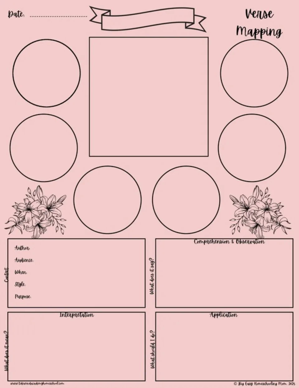 Peach Bible verse mapping template for verse study, context, observation, interpretation, and application.