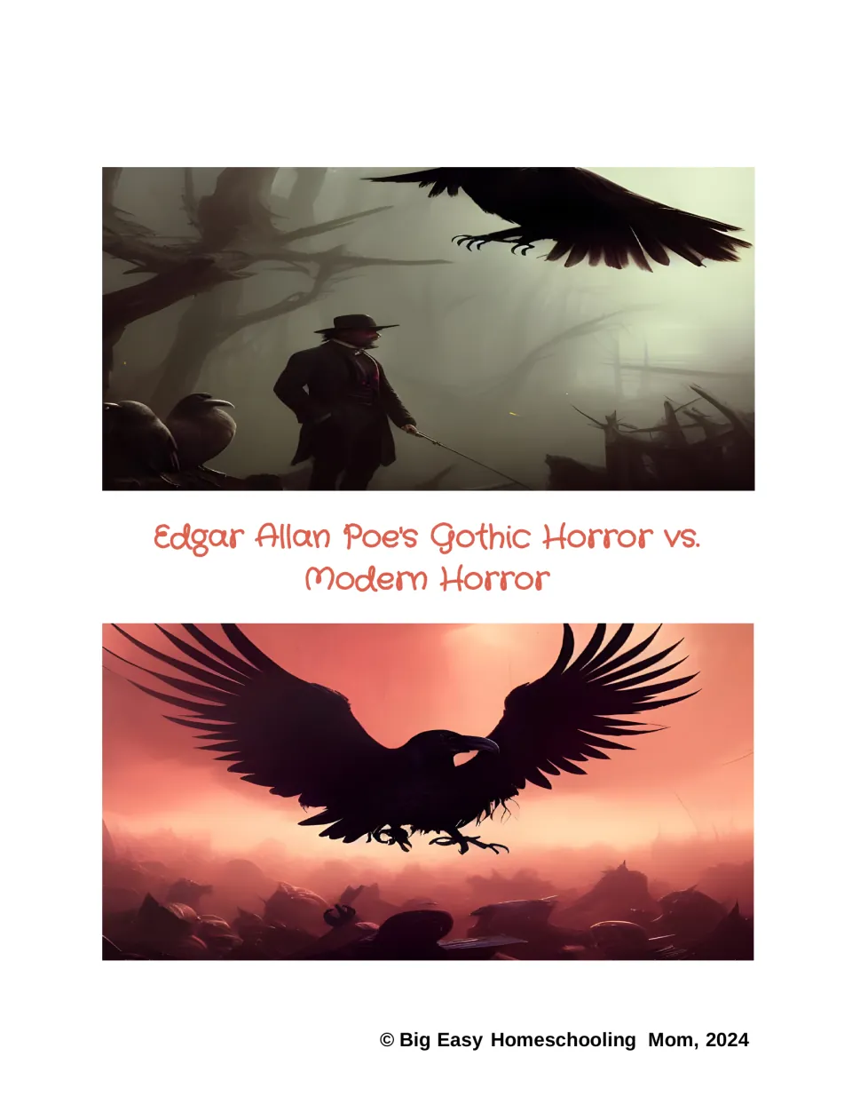 Cover of the literature unit comparing Edgar Allan Poe’s Gothic horror with modern horror over two weeks