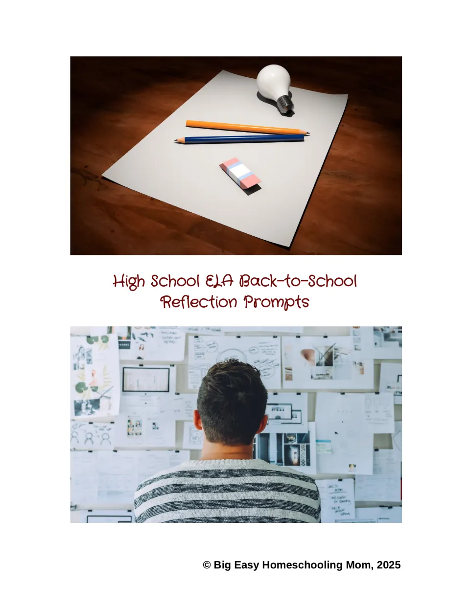Cover of High School ELA Back-to-School Reflection Prompts, credited to Big Easy Homeschooling Mom, 2025