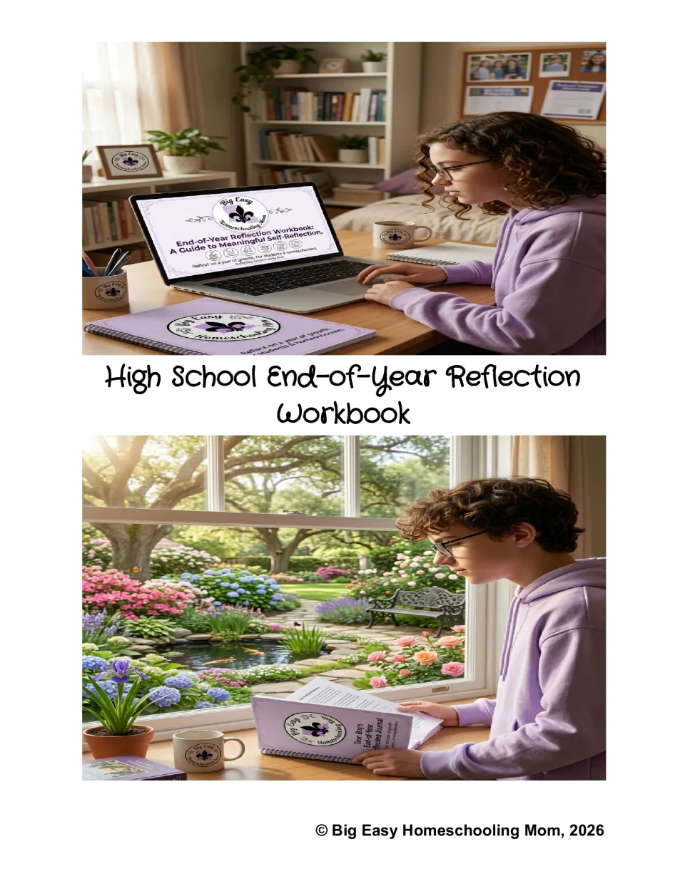 Cover of the High School End-of-Year Reflection Workbook, credited to Big Easy Homeschooling Mom, 2026