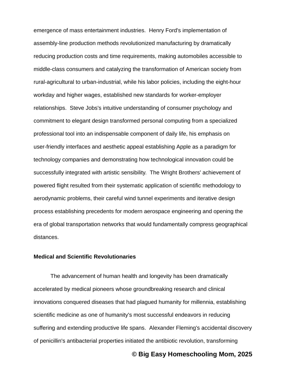 Passage on Henry Ford, Steve Jobs and the Wright Brothers, then Medical and Scientific Revolutionaries with Fleming