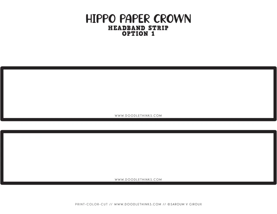 Option 1 headband strip: two blank cut-out pieces students color and cut out to attach to the hippo face