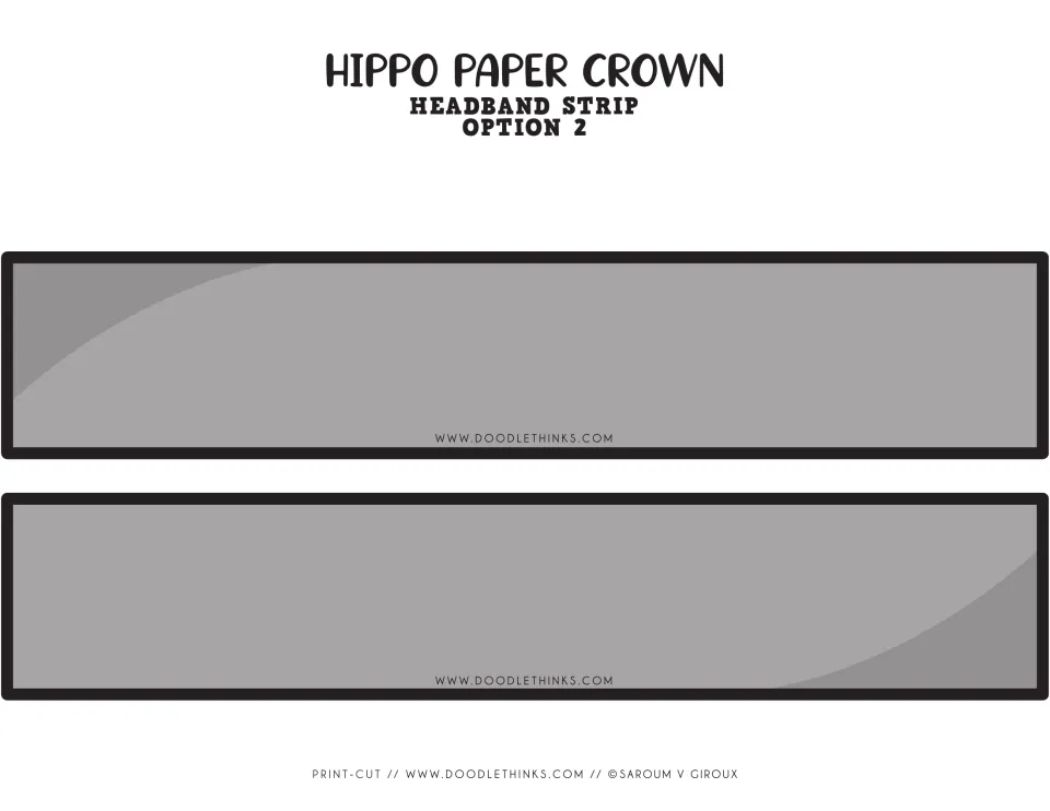 Option 2 headband strip: two gray pre-colored cut-out pieces students cut and glue or staple to the gray hippo face